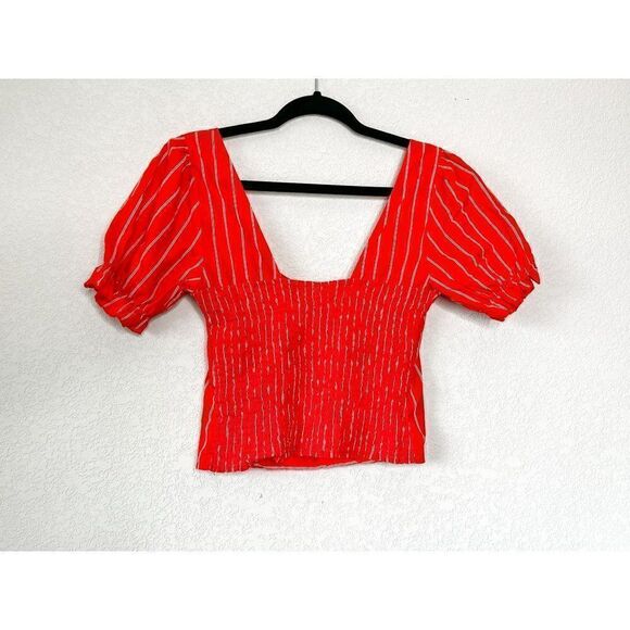 Free People Y2K Cropped Striped Poplin Blouse Size Medium - Picture 5 of 6